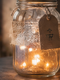 Preview of a glowing jar lantern decorated with ribbon